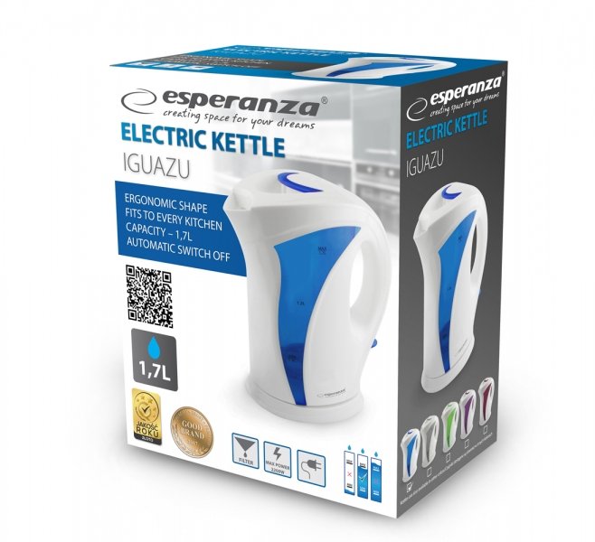 EAN 5901299932414 - Esperanza EKK018B tetera eléctrica 1,7 L 2200 W Azul, Blanco imagen 5