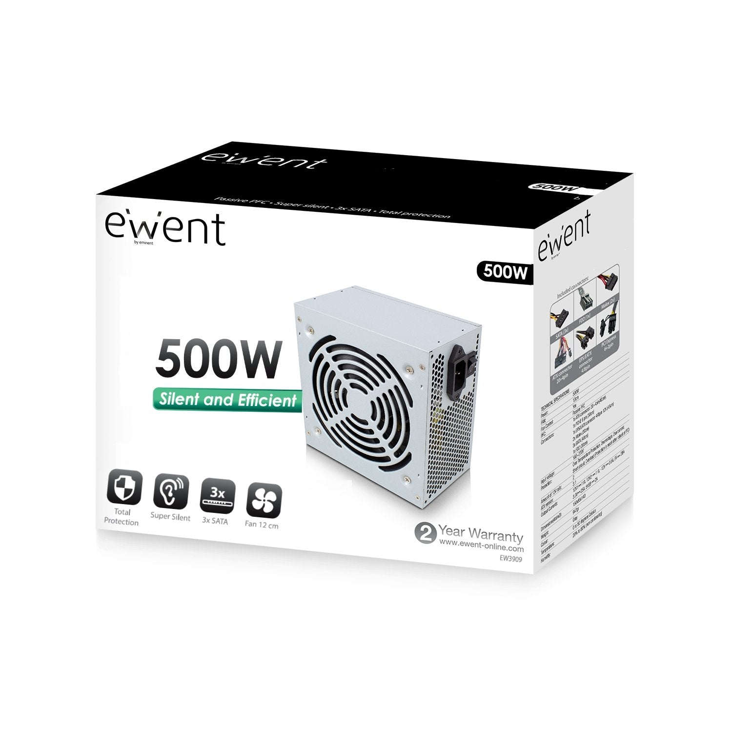 Fuente De Alimentación Ewent Power Supply Atx 500w V2.3 Pro Line Ew3909 Power Supply Atx 500w V2.3 Pro Line 3xsata (Ew3909)