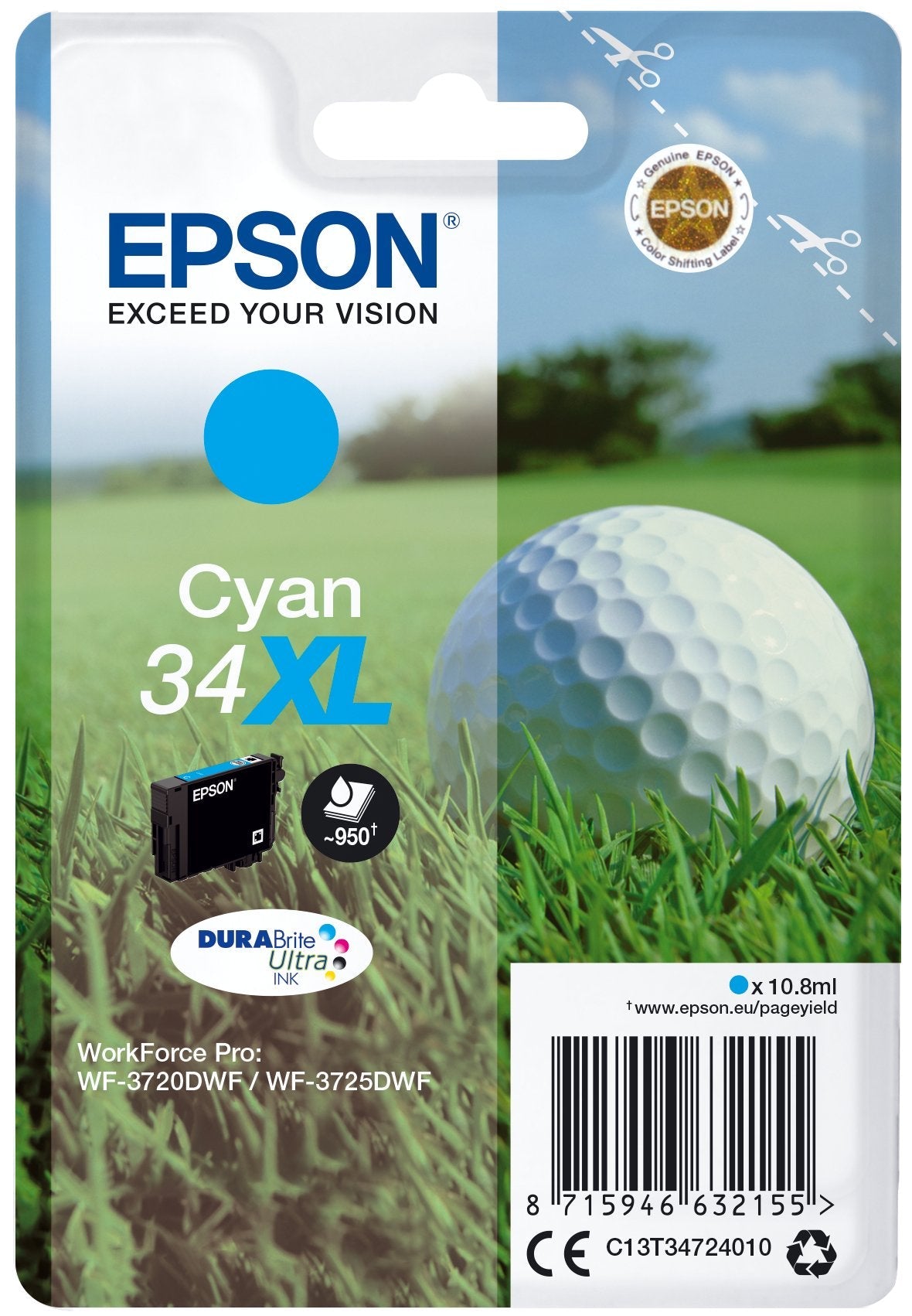 Tinta Original Epson 34xl Cyan Para Workforce Pro Wf-3720, Wf-3720dwf, Wf-3725dwf