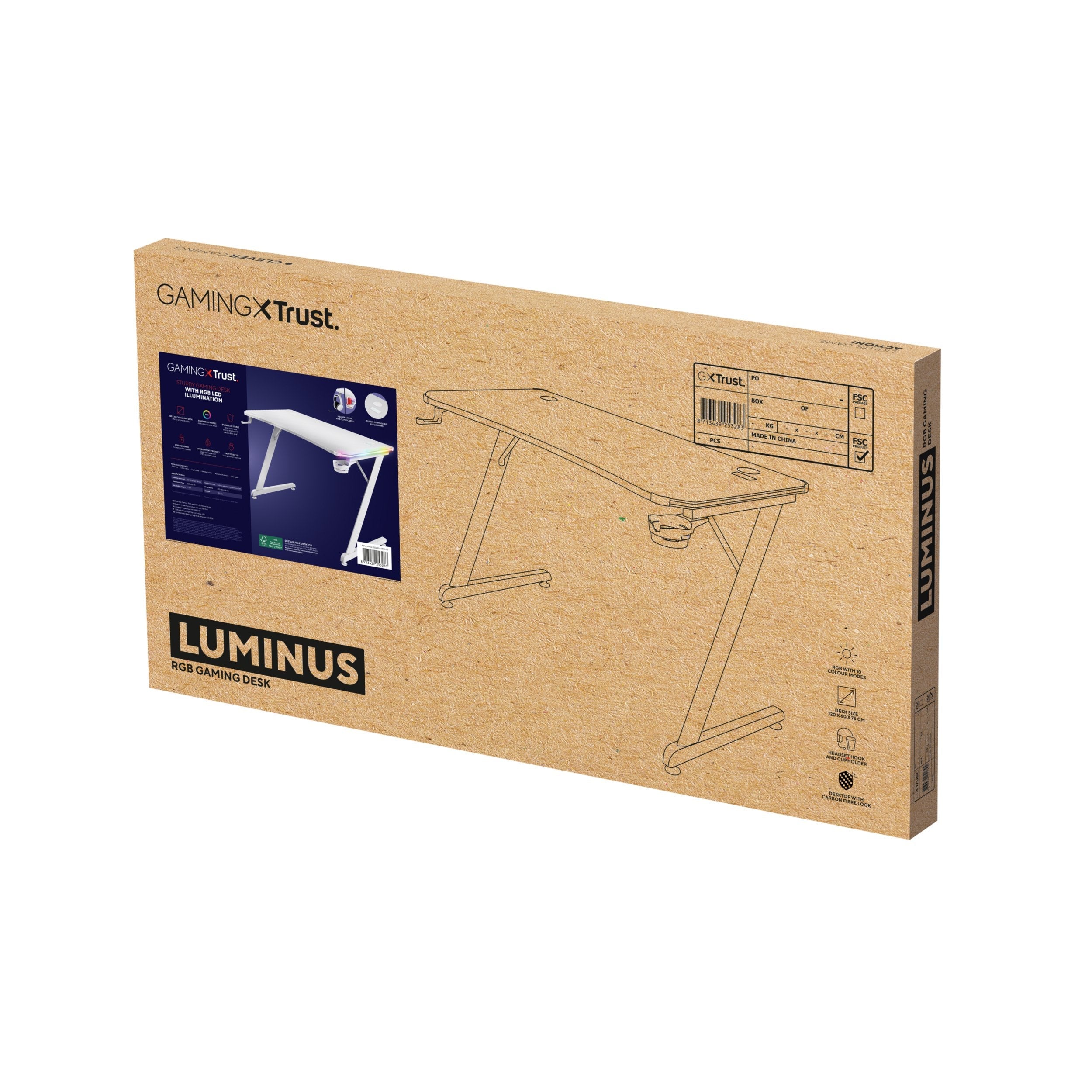 Mesa Gaming Gxt 709w Luminus Blanco Trust Máximo 150kg/ 120 X 60 X 74cm/ Control De Iluminación