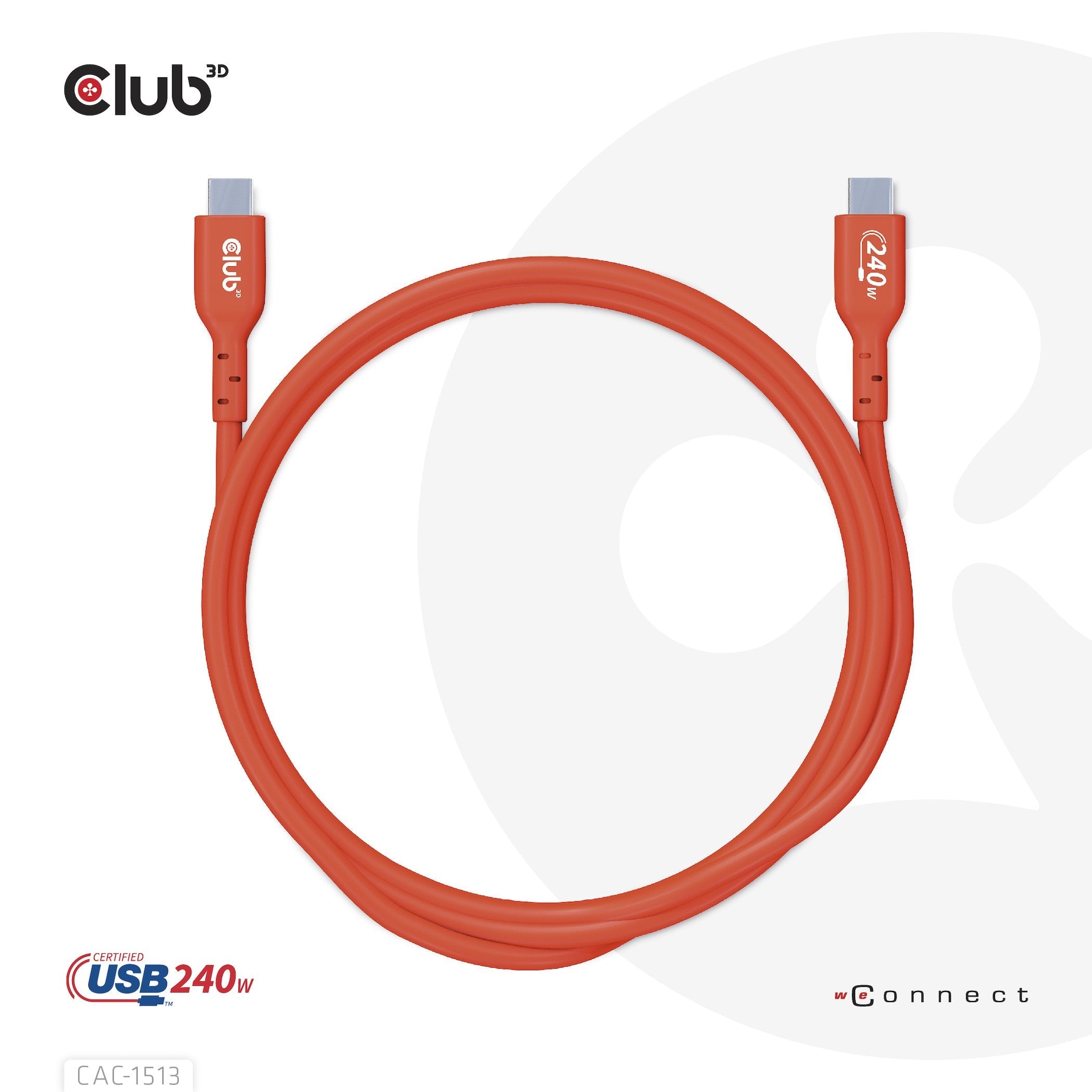 Club3d Cable Certificado Usb2 Tipo C Bidireccional Usb-If Datos 480 Mb, Pd 240 W (48 V/5 A) Epr M/M 3 M/9,84 Pies