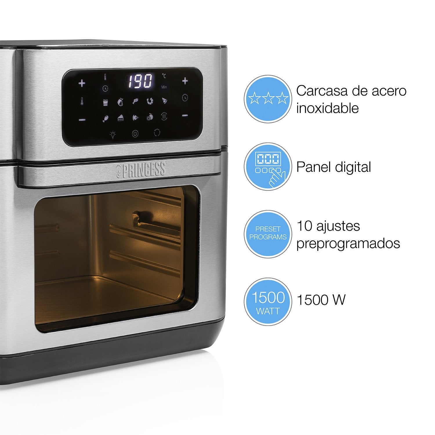 EAN 8713016091451 - Princess 182065 Sencillo 10 L Independiente 1500 W Freidora de aire caliente Plata imagen 58