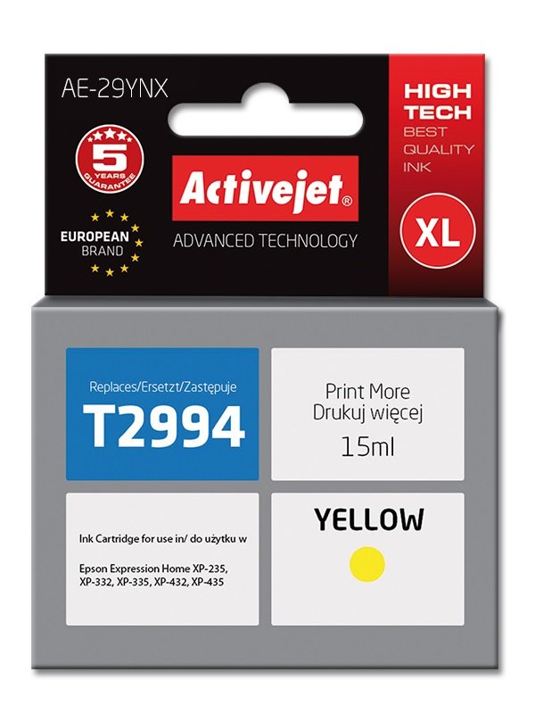 EAN 5901443106708 - Activejet AE-29YNX cartucho de tinta 1 pieza(s) Compatible Alto rendimiento (XL) Amarillo imagen 1