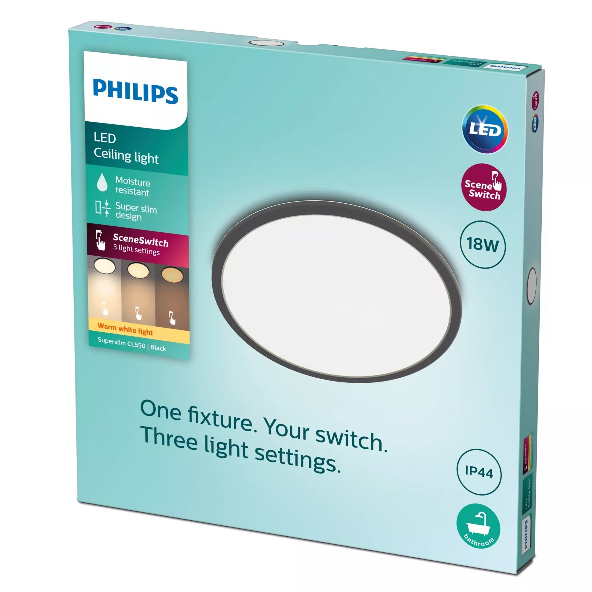 Philips Superslim 3in1 Led Leuchte Cl550 18w 2700k Ip44 Schw