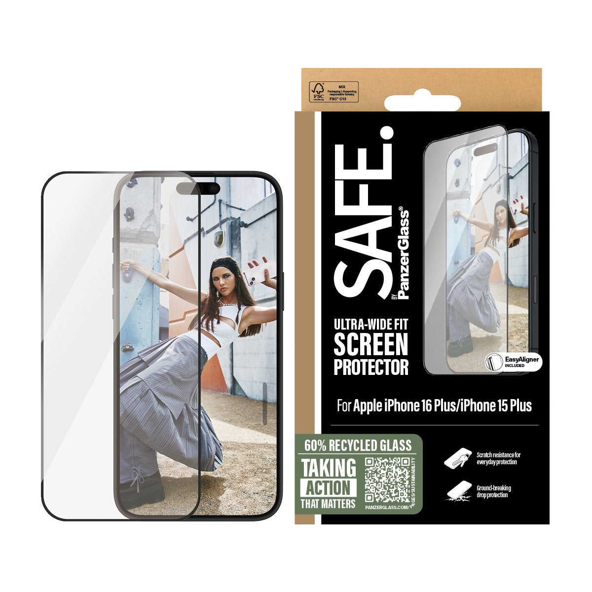 EAN 5715685010682 - PanzerGlass SAFE. by ® Screen Protection w. Black Frame iPhone 16 Plus | 15 Plus | Ultra-Wide Fit Protect imagen 2