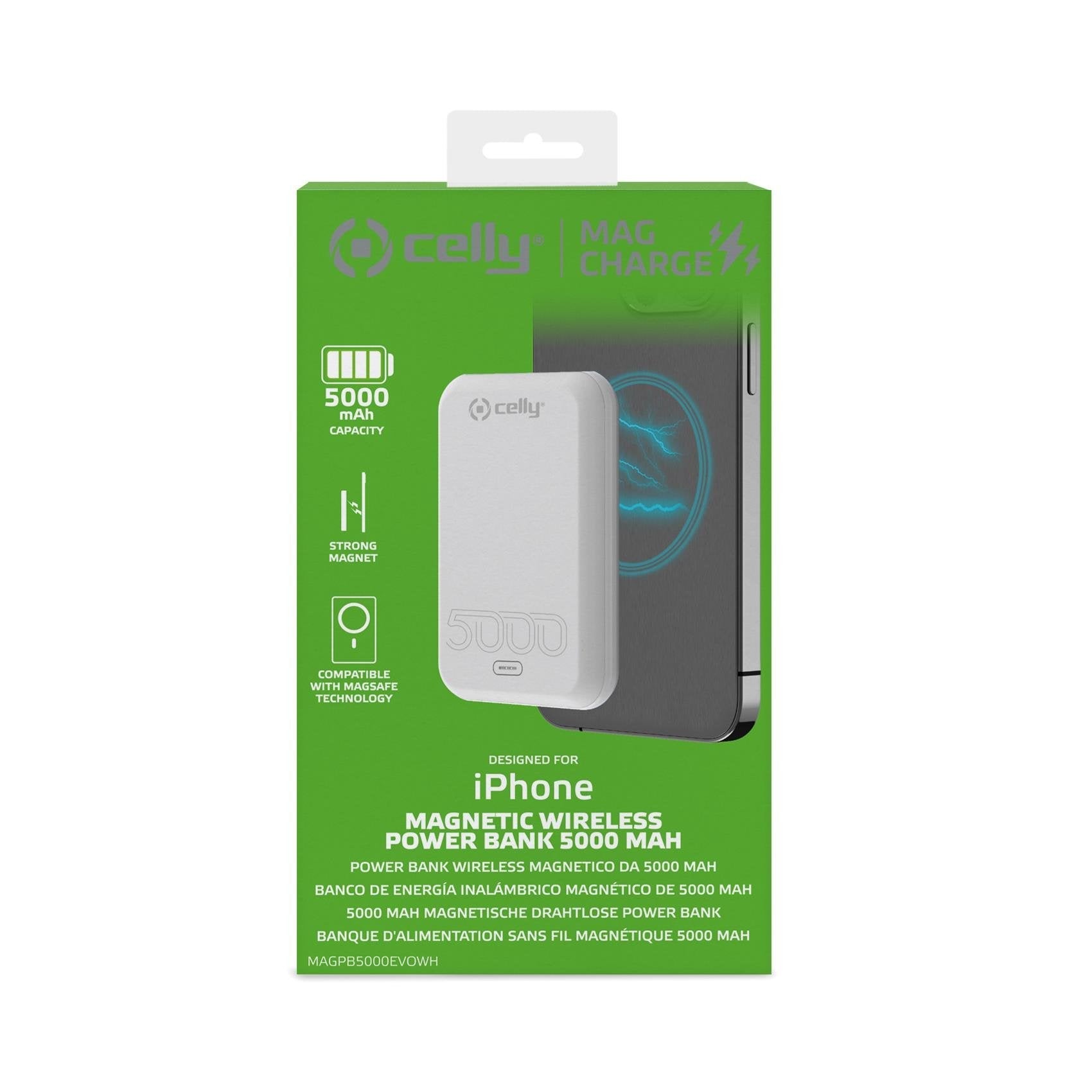 Power Bank Celly Magpb5000evowh Batería Externa 5000 Mah Cargador Inalámbrico Blanco