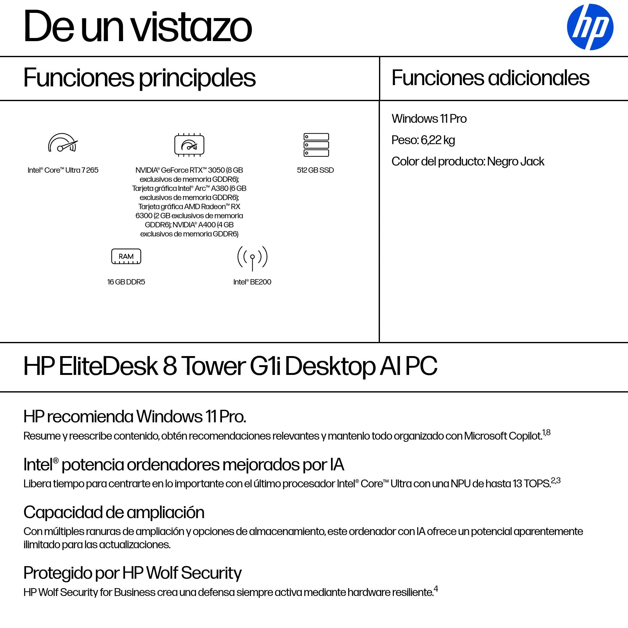 EAN 0821844980590 - HP EliteDesk 8 Tower G1i AI PC Intel Core Ultra 7 265 16 GB DDR5-SDRAM 512 GB SSD Windows 11 Pro Torre Ne imagen 3