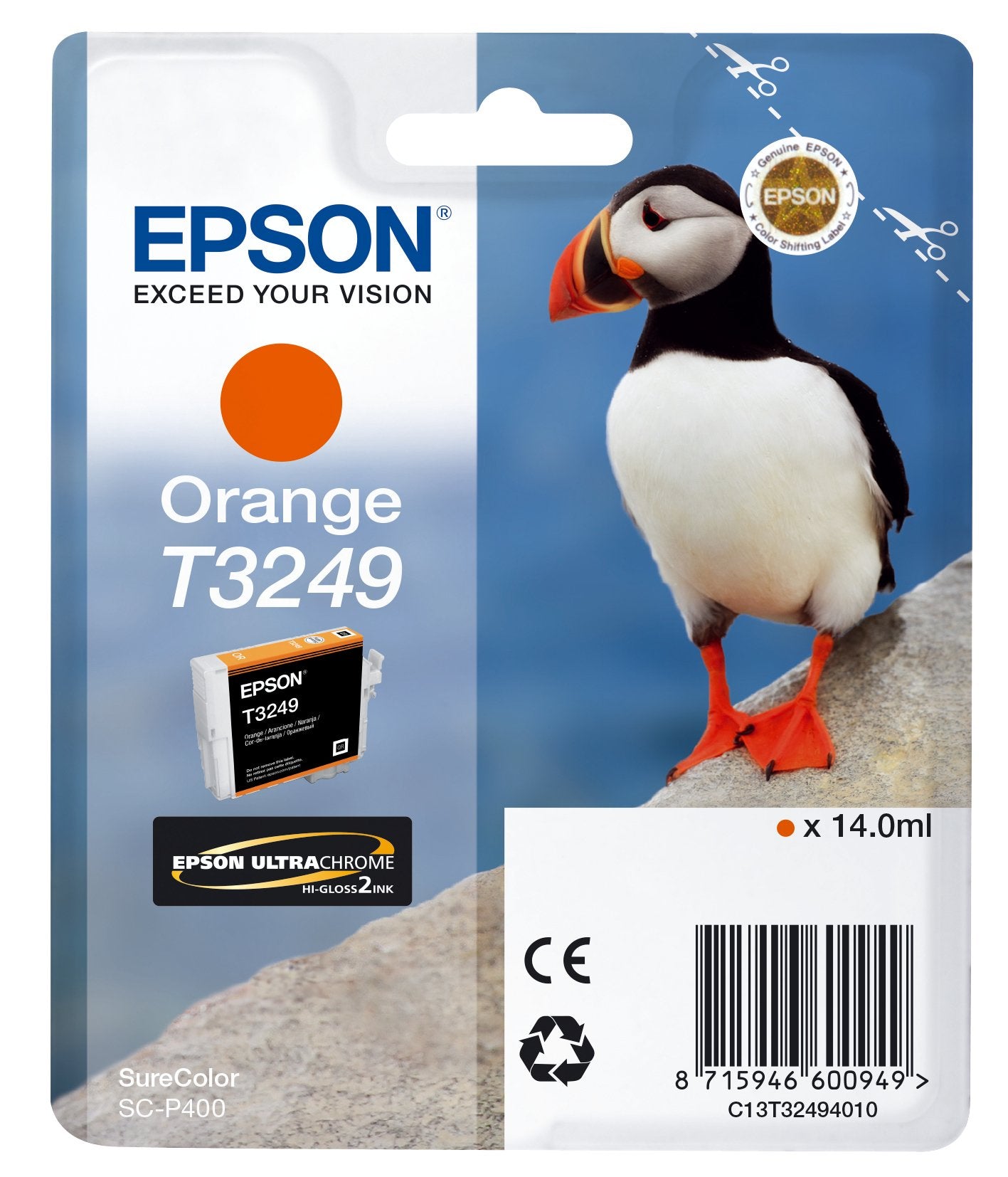 Tinta Original Epson T3249 Naranja , 14ml , Puffin , Para Surecolor Sc-P400