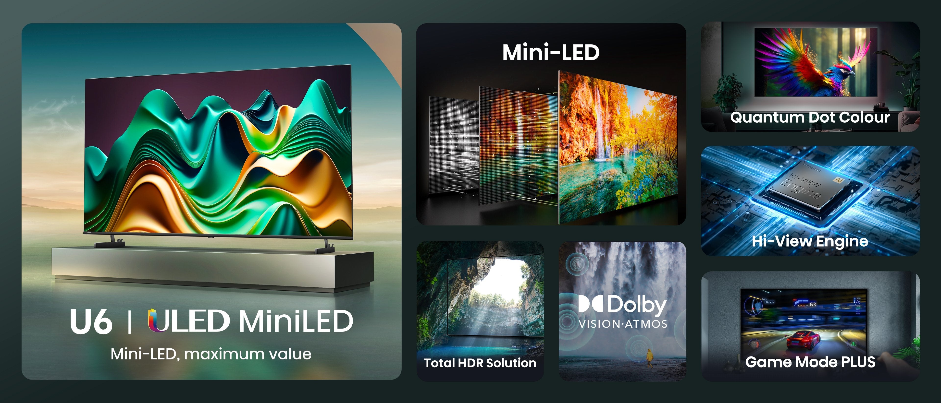 Televisión Hisense 65u6nq 65" Negro/Antracita, Ultrahd/4k, Triple Sintonizador, Mini Led 65u6nq