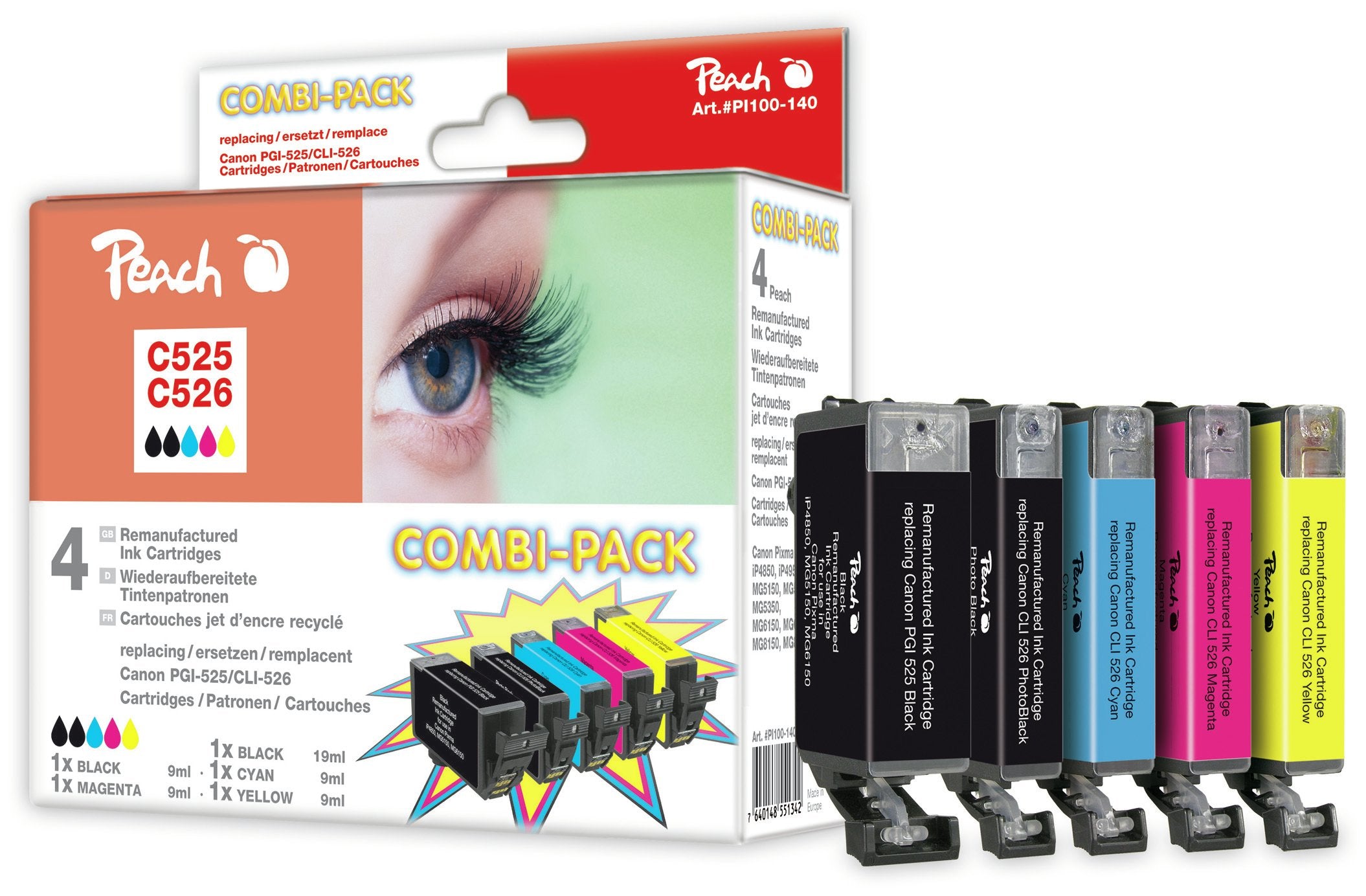 EAN 7640148551342 - Peach PI100-140 cartucho de tinta 5 pieza(s) Compatible Negro, Cian, Foto negro, Amarillo imagen 1