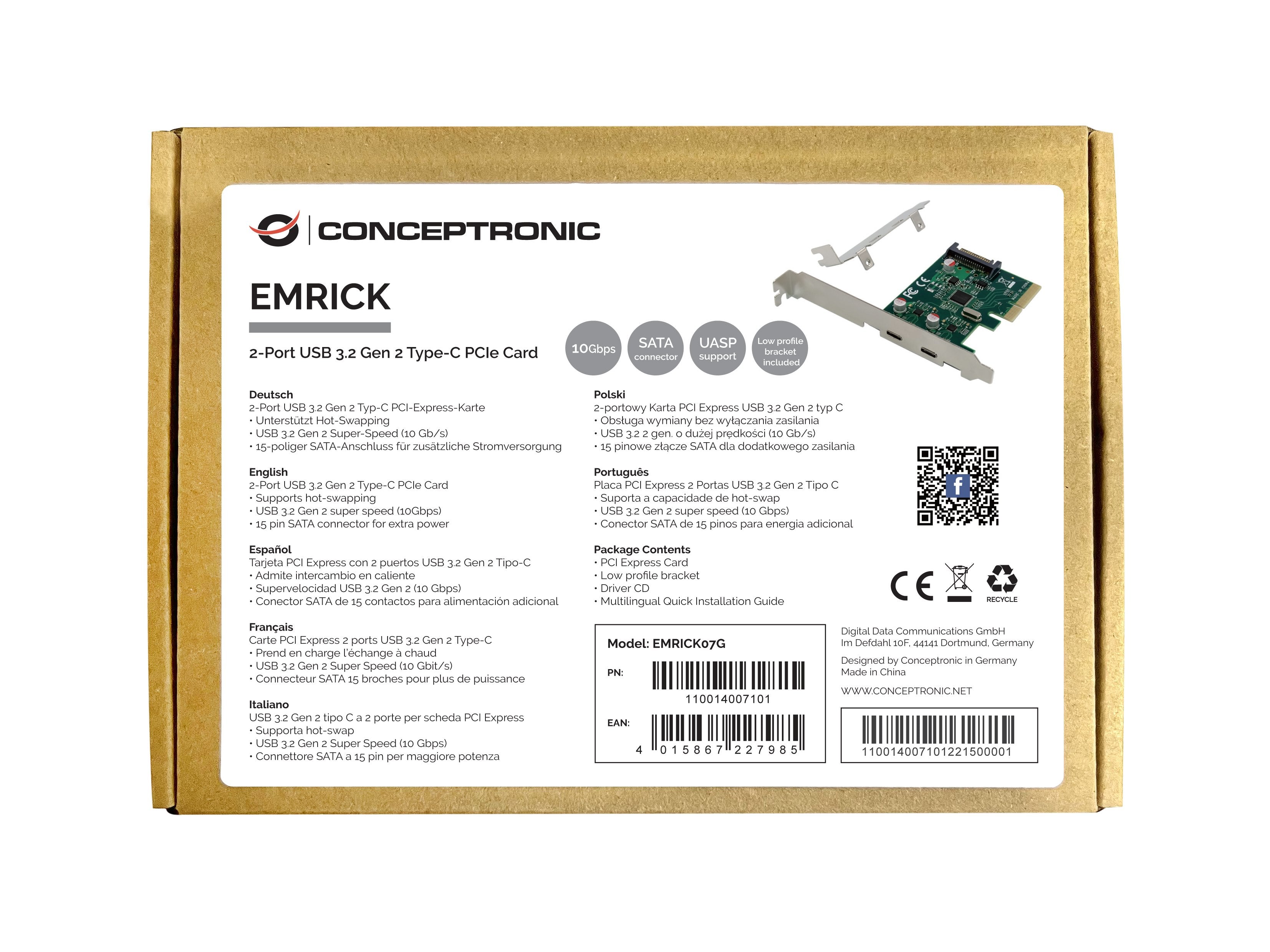 Conceptronic Pci Express Card 2 Port Usb-C 3.2