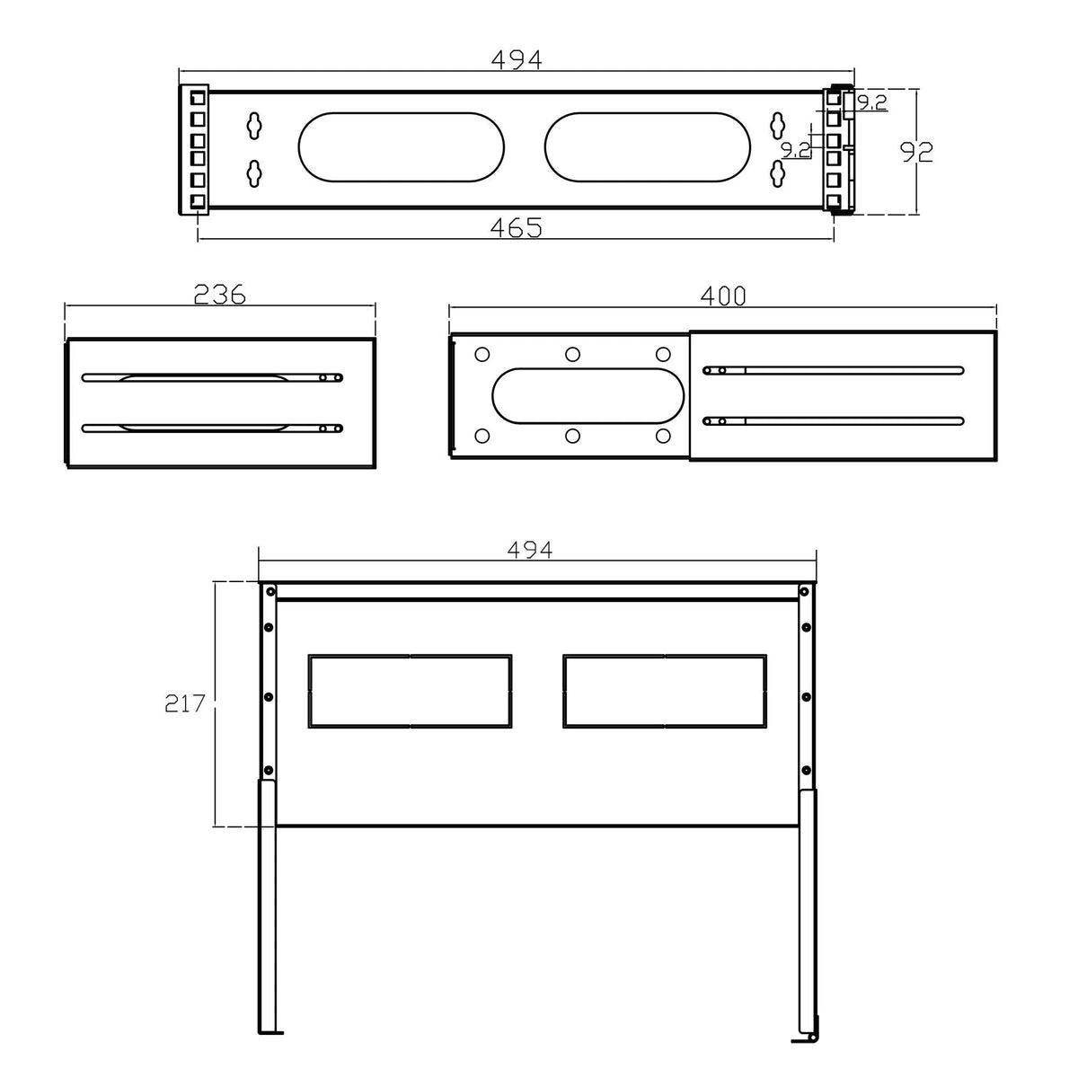 Rack Plegable Inline De 19", 2u, 24-40 Cm De Profundidad, Con Tapa, Gris