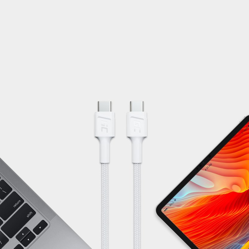 Cable White Usb-C Type C 30cm Green Cell Powerstream With Fast Charging Power Delivery 60w, Ultra Charge, Quick Charge 3.0