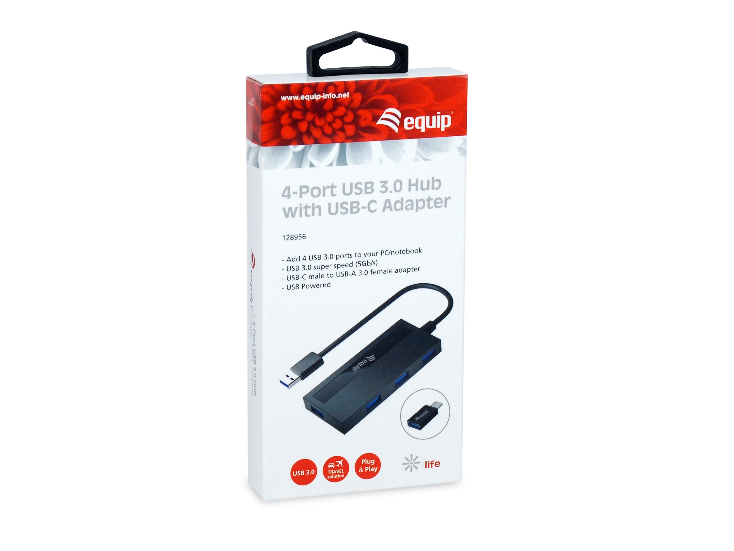 Hub Equip Usb 3.0 4 Puertos + Adap. Usb-C