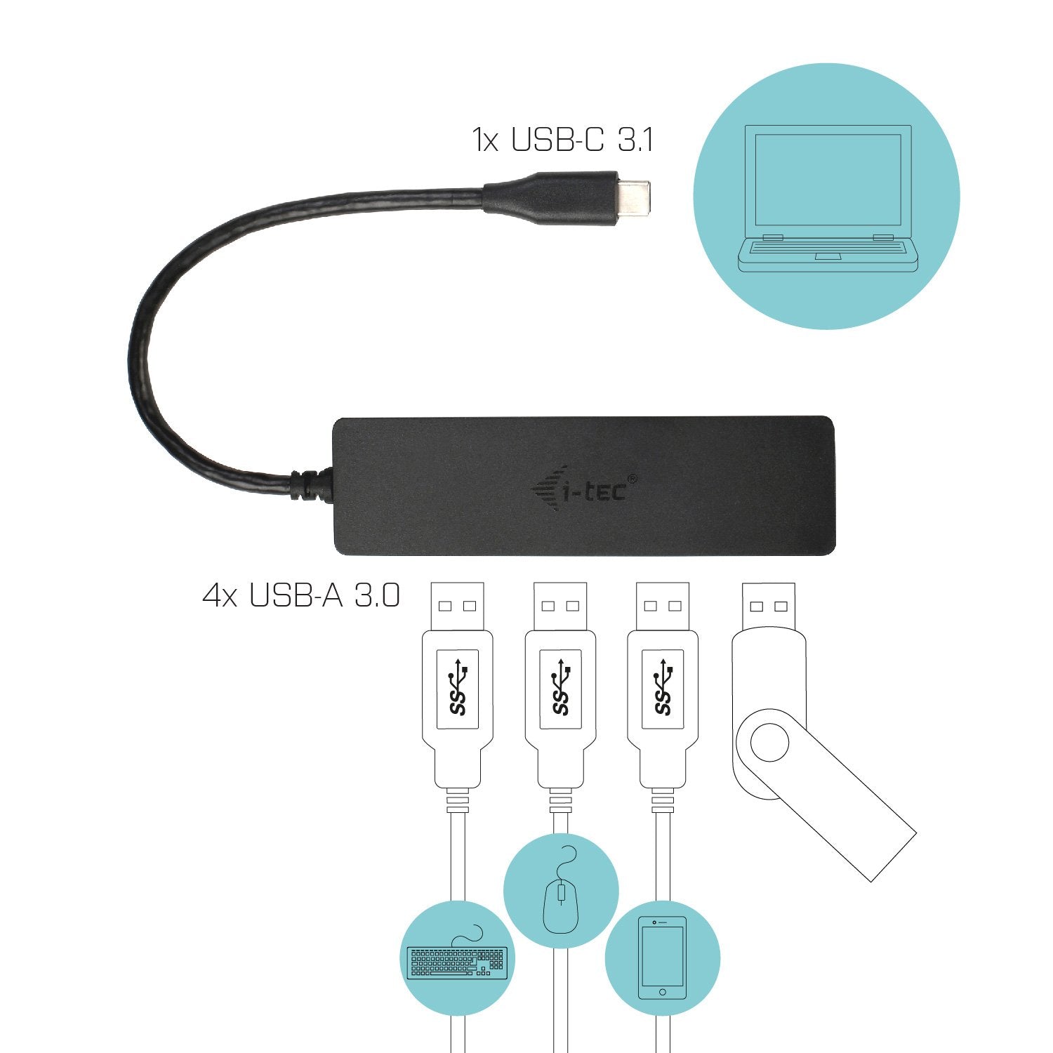 EAN 8595611701566 - i-tec Advance C31HUB404 hub de interfaz USB 3.2 Gen 2 (3.1 Gen 2) Type-C 5000 Mbit/s Negro imagen 3