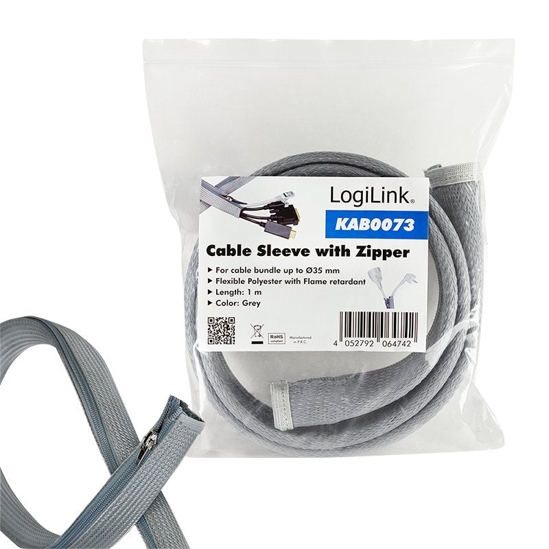 Logilink Manguera De Cable Con Cremallera Ø 50 Mm Grey 1m