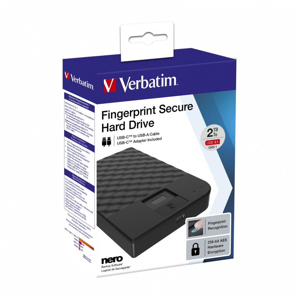 Verbatim Fingerprint Secure 2tb Usb 3.1 Gen 1 Usb-C 2,5