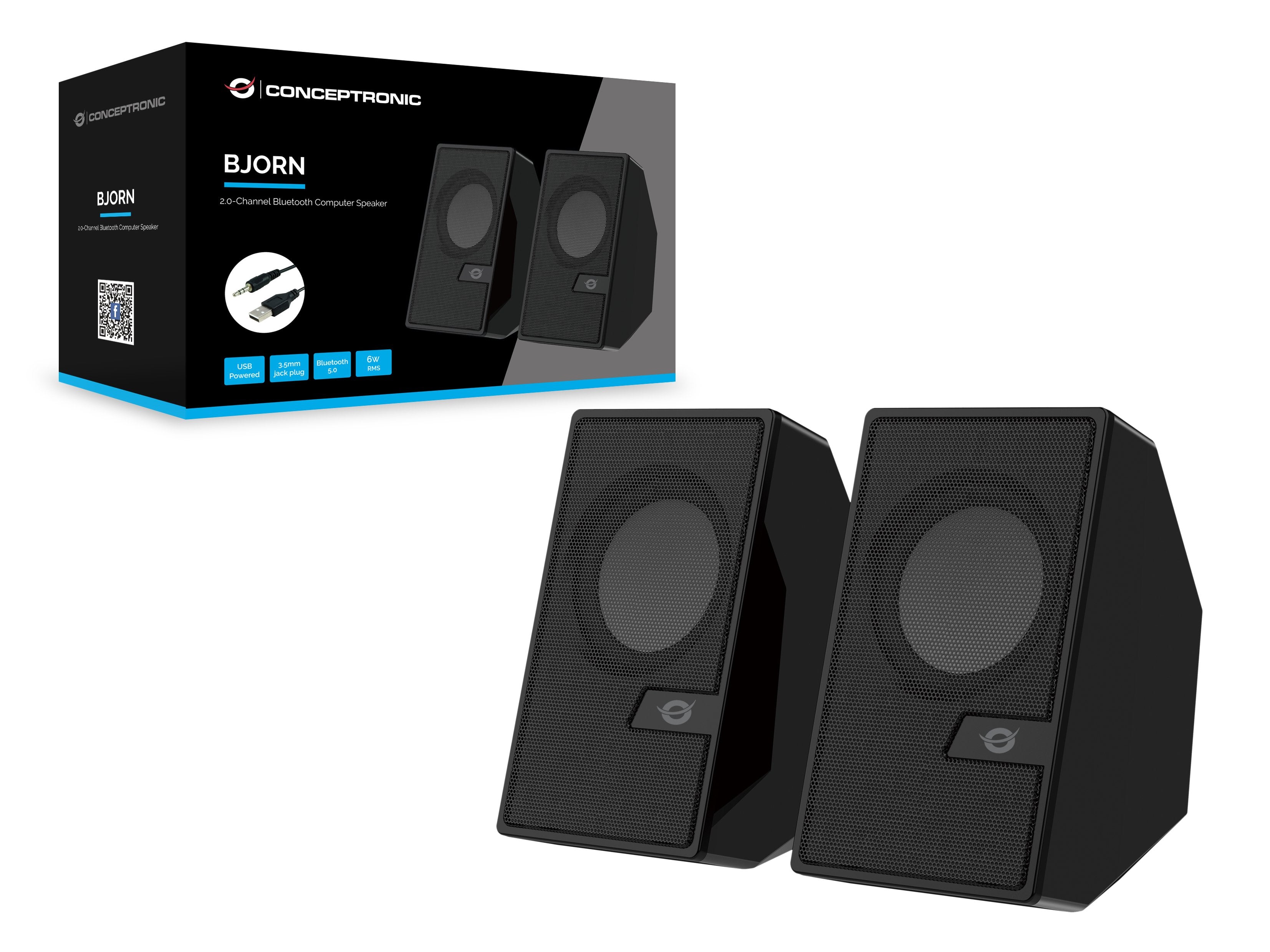 Altavoces 2.0 Conceptronic Bjorn02b 6w Color Negro Jack 3.5 Y Bluetooth Alimentacion Usb