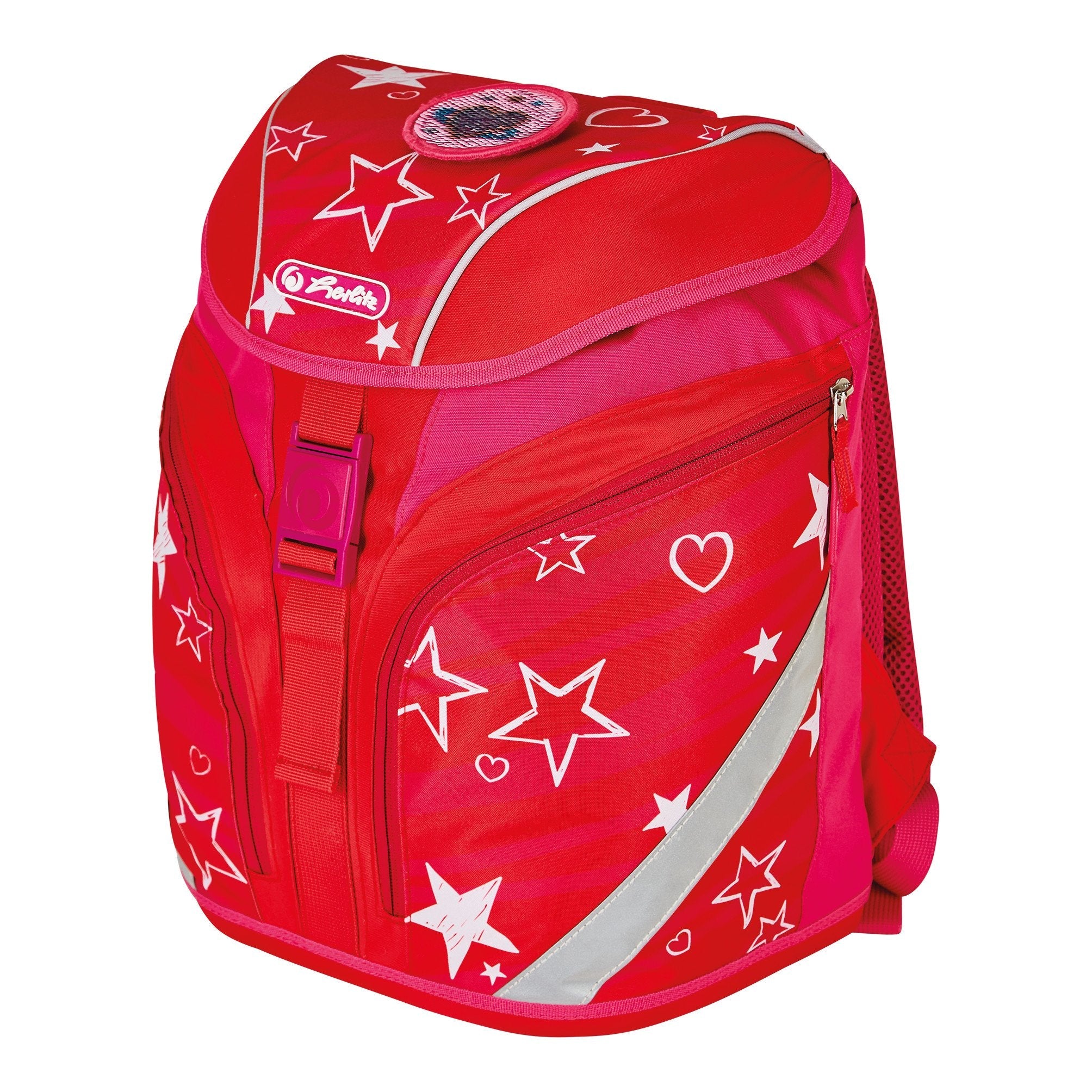 Herlitz Softlight Plus Stars&Strips Juego De Mochila Escolar Chica Poliéster Rosa, Rojo