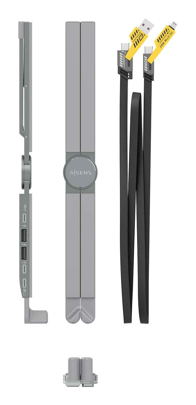 Aisens Soporte De Sobremesa Ajustable Para Portatil / Tablet Con Usb-C Docking 4 En 1, Gris