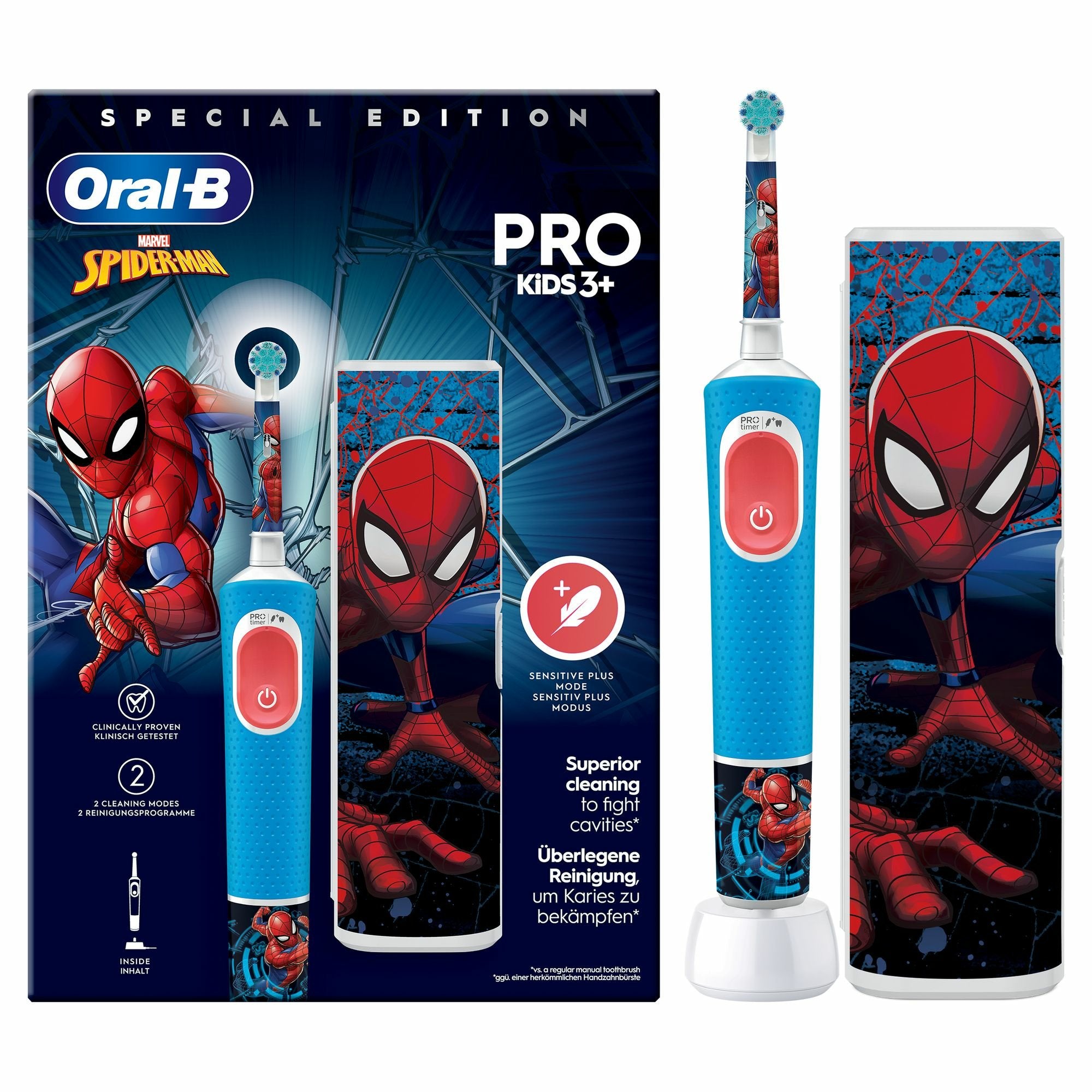 EAN 8006540773390 - Oral-B Vitality Pro Kids Spiderman Niño Cepillo dental oscilante Azul, Rojo imagen 1