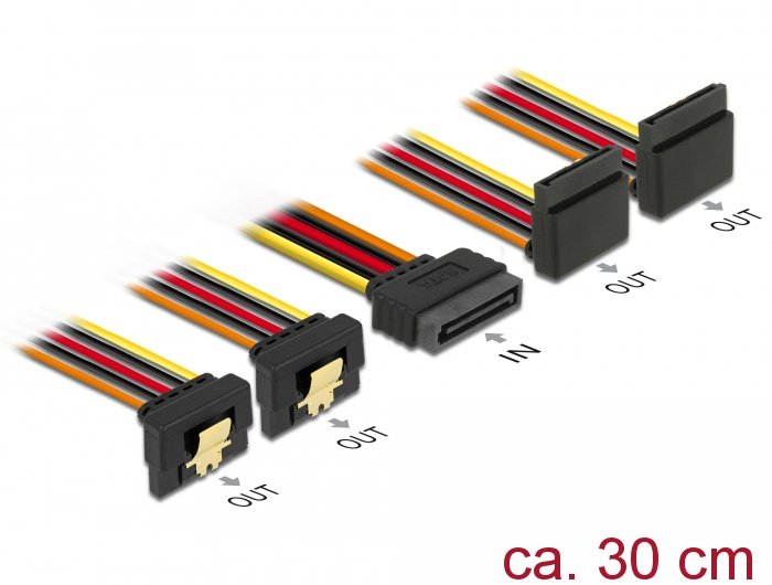 Delock Cable Sata 15 Pin Strom Stecker Mit Einrastfunktion > Sata 15 Pin Strom Buchse 2 X Unten 2 X Oben 30 Cm
