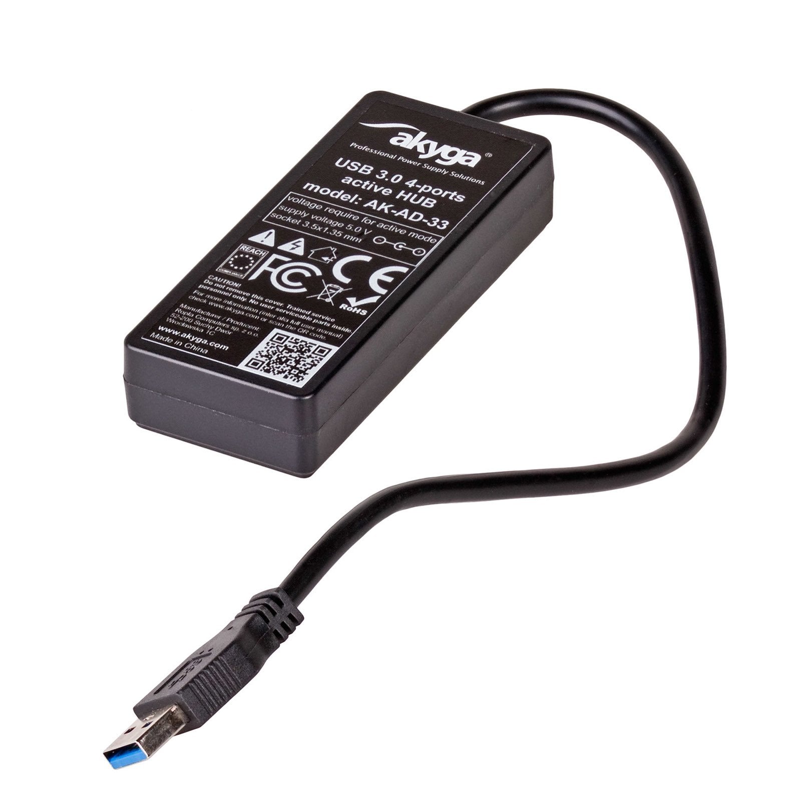 Hub De Interfaz Akyga Ak-Ad-33 Usb 3.2 Gen 1 (3.1 Gen 1) Tipo-A 500 Mbit / S Negro