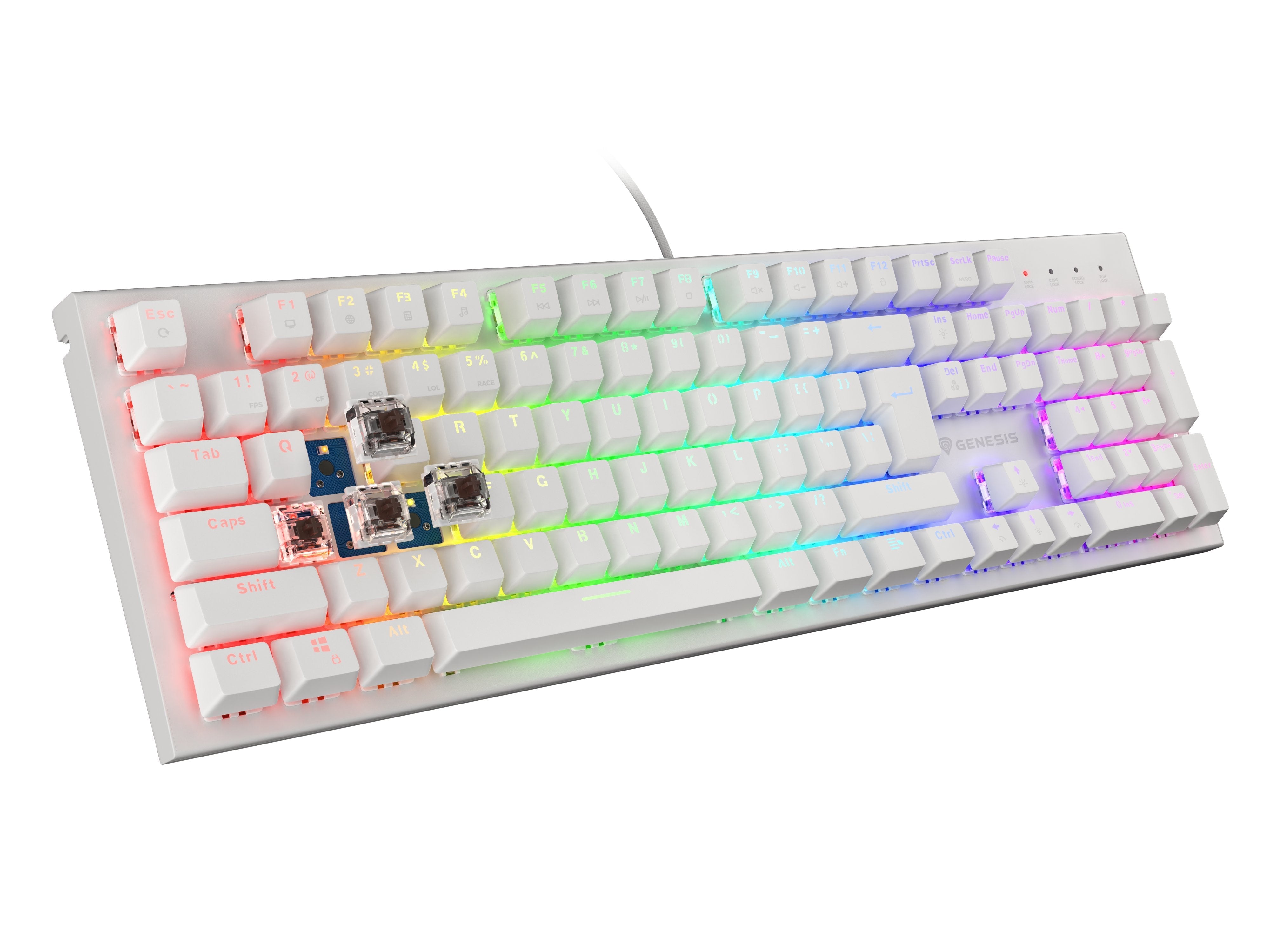 Teclado (Ingles) Mecánico Gaming Genesis Thor 303 Blanco Ee. Uu. Rgb
