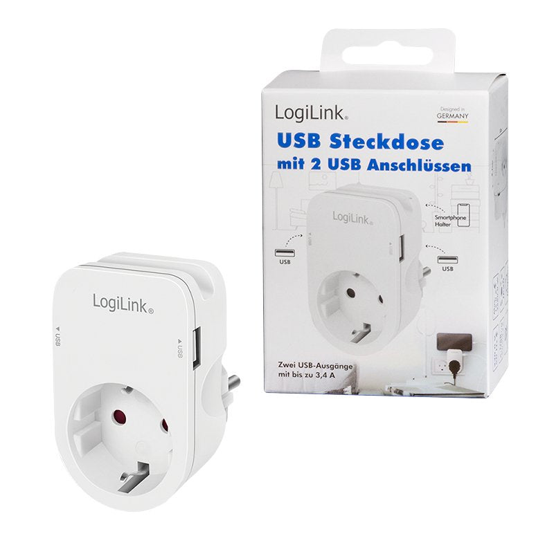 Adaptador De Enchufe Logilink Con Emante, 1x Cee 7 3 Y 2x Usb-A