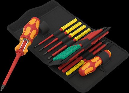 Wera Kraftform Kompakt Vde 17 Ra Imperial 1, 17 Piezas, Destornillador Rojo/Amarillo, Incl. 2 Mangos Enchufables, Hojas Intercambiables Vde 5006619001