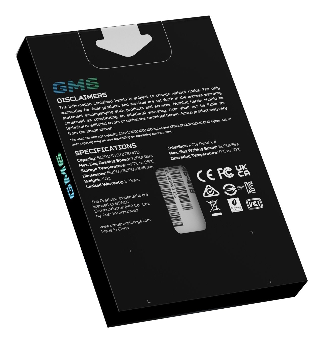 EAN 6955914639751 - Predator GM6-4TB M.2 PCI Express 4.0 NVMe SLC imagen 10