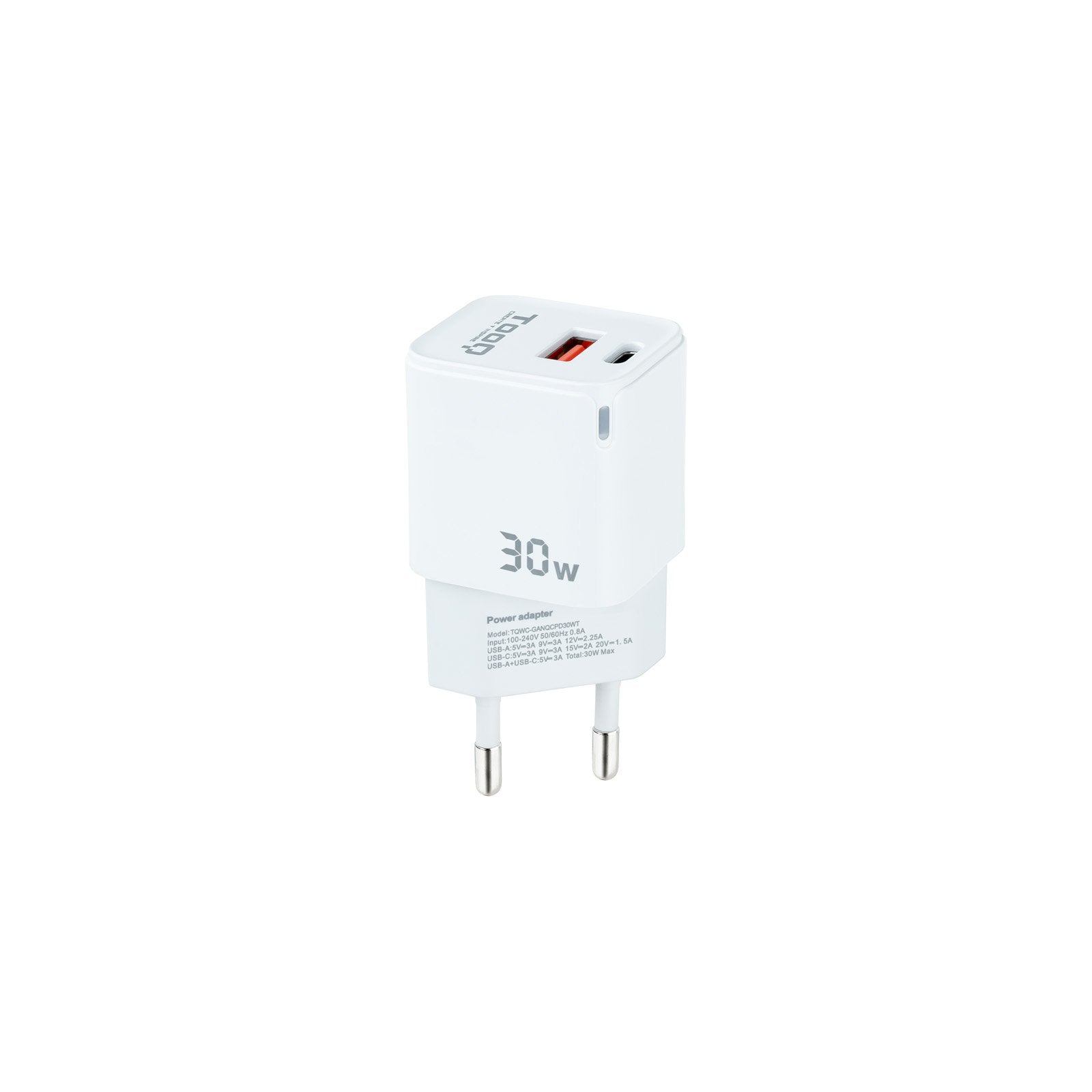 Tooq Cargador De Pared Gan Usb-C/Pd + Usb-A/Qc 30w - Blanco