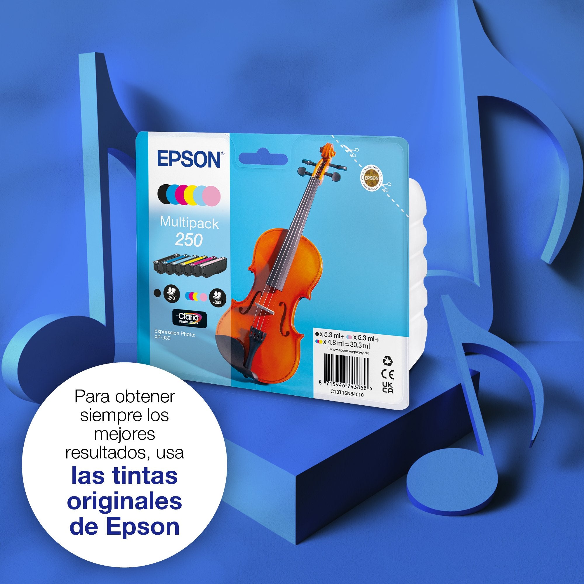 EAN 8715946743868 - Epson 250 Violin Claria Photo HD cartucho de tinta 1 pieza(s) Original Rendimiento estándar Negro, Cian, imagen 4