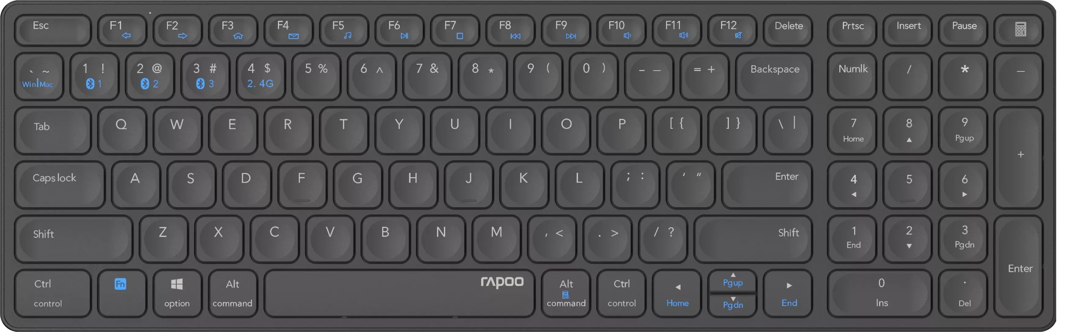 Teclado Rapoo Wireless Y Bluetooth E9700m Portugues 2.4ghz Bt 3.0 5.0 Diseã±O Ultrafino Bateria Azul Base Aluminio Multi Mode