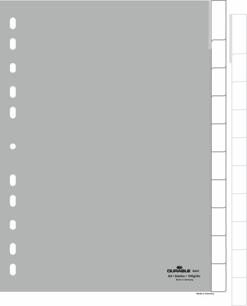 EAN 4005546640730 - Durable 6441 Separador en blanco con pestaña Polipropileno (PP) Gris imagen 1