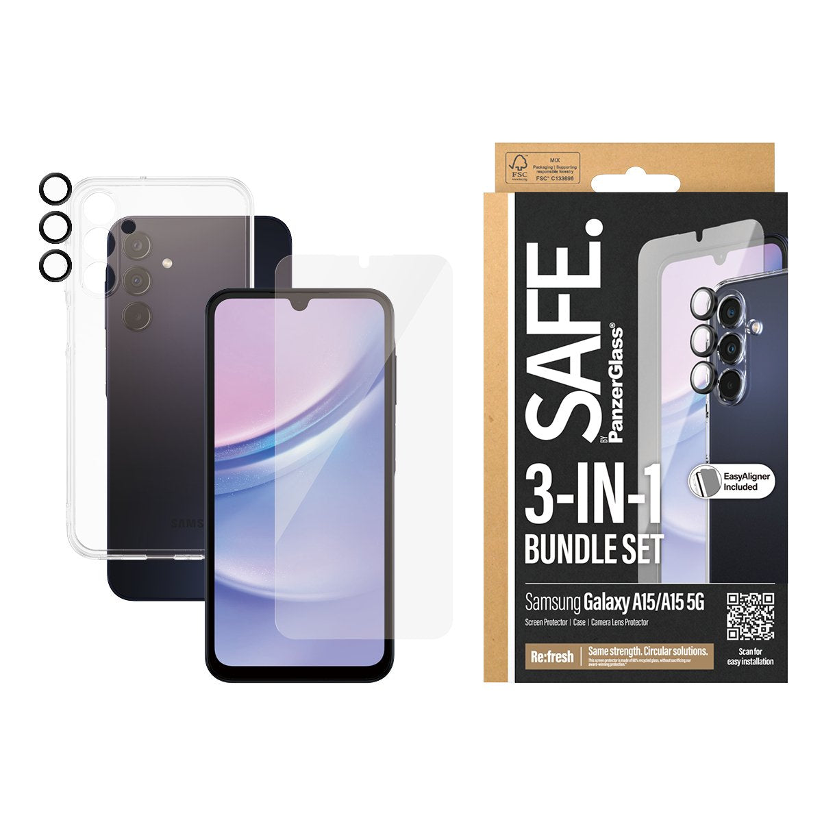 Panzerglass Safe. By ® 3-In-1 Protection Bundle Samsung Galaxy A15 A15 5g Protector De Pantalla 1 Pieza(S)