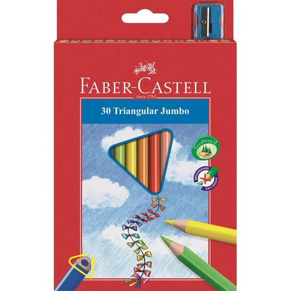 Faber Castell Lápices De Colores Jumbo Triangular + Sacapuntas Estuche De 30 C/Surtidos