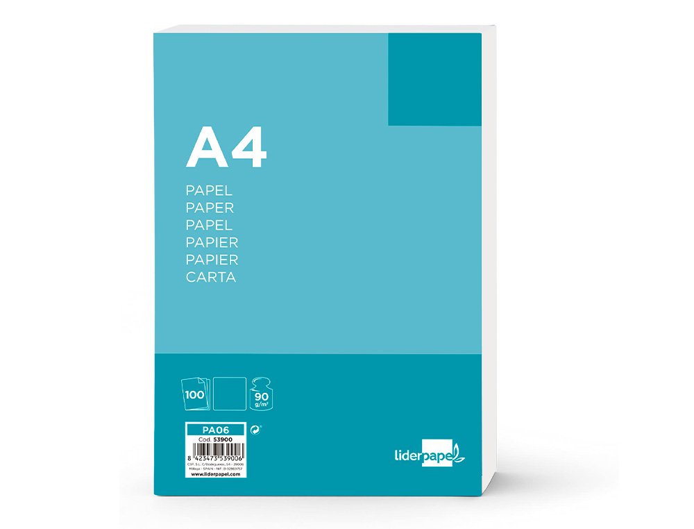 EAN 8423473539006 - Liderpapel PA06 papel para impresora de inyección de tinta A4 (210x297 mm) Alise 100 hojas Blanco imagen 1