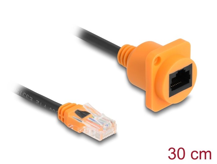 Delock D-Typ Rj45 Cable Stecker Zu Buchse Cat.5e Utp Naranja Schwarz 30 Cm