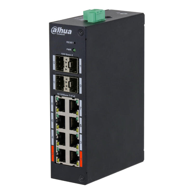 Dahua Hs4412-8et-96 Switch Hardened Poe 8 Puertos 10/100 +4sfp Gigabit 96w Manejable Layer2