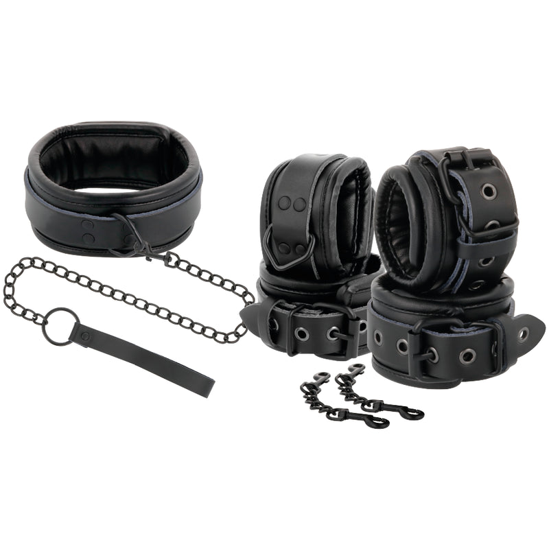 Darkness - Esposas Y Collar De Cuero Negro