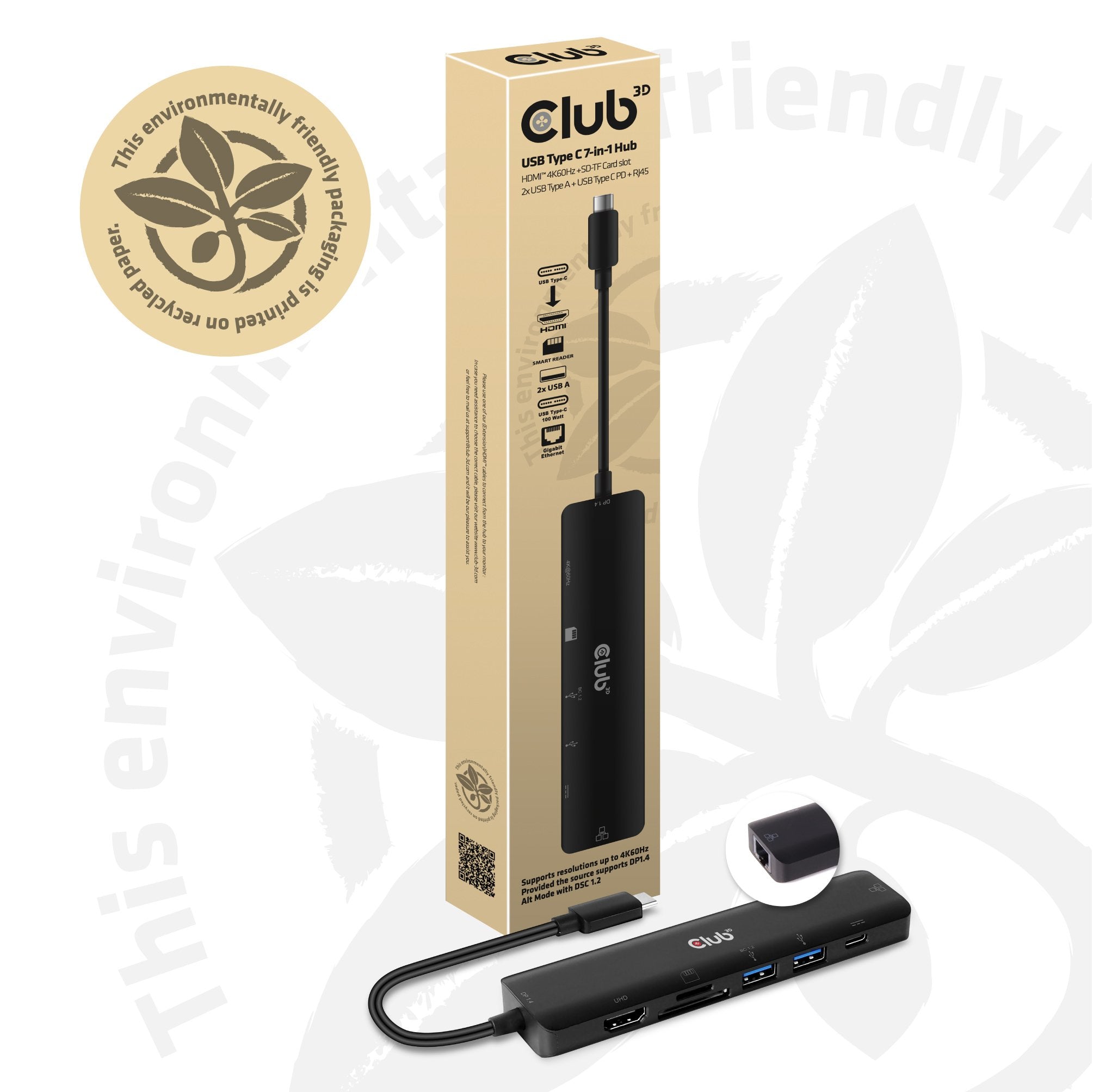 Club3d Usb-7-In1-Hub Usb-C > Hdmi/2xusb/Usb-C/Rj45/Sd/Msd Retail