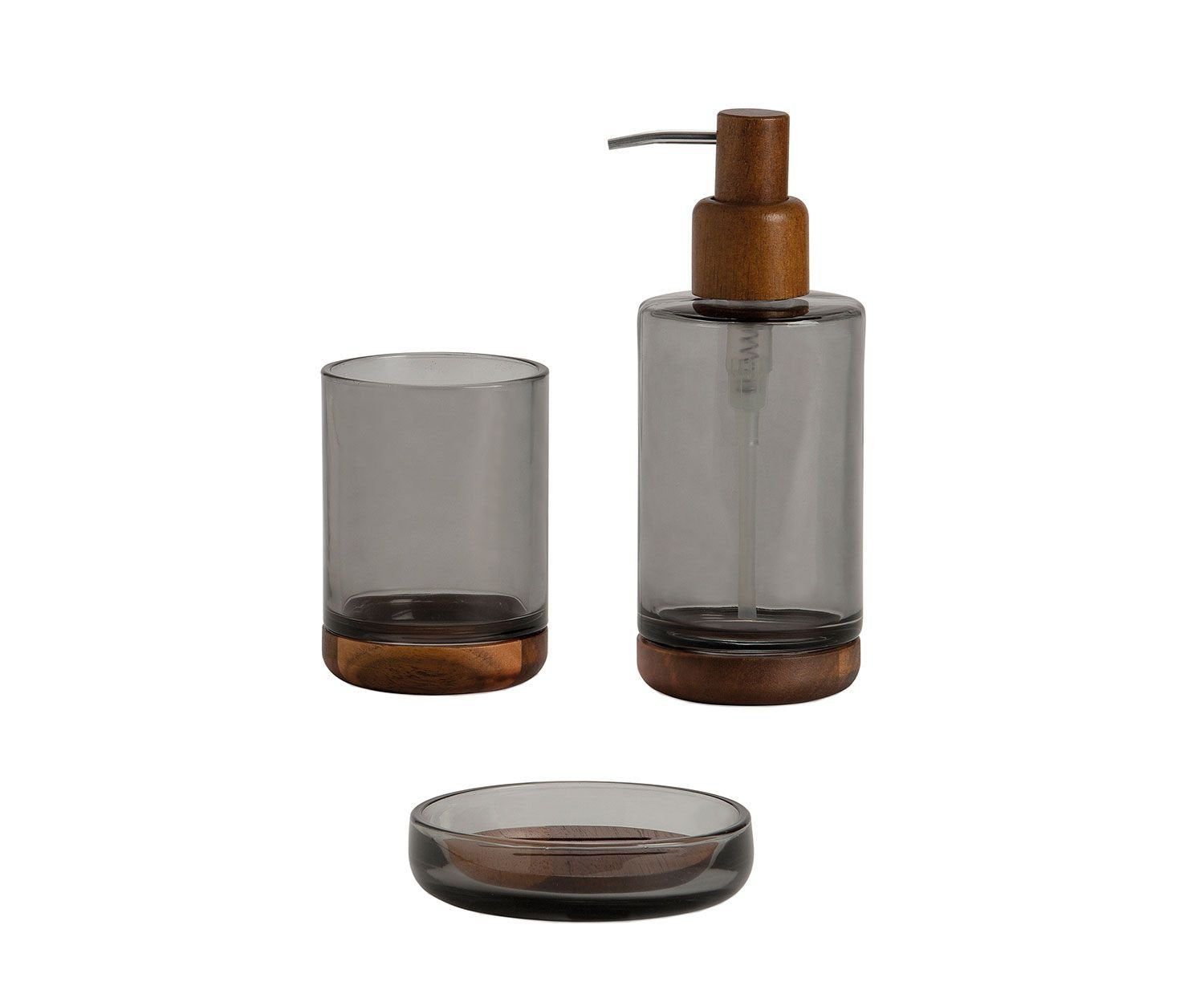 Dispensador De Cristal Gris Y Acacia Ba73074 Andrea House