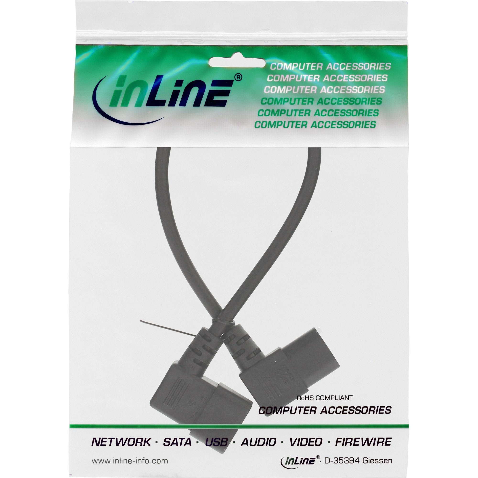 Cable De Alimentación Inline, C13 A C14, Negro, 5,0 M En Ángulo