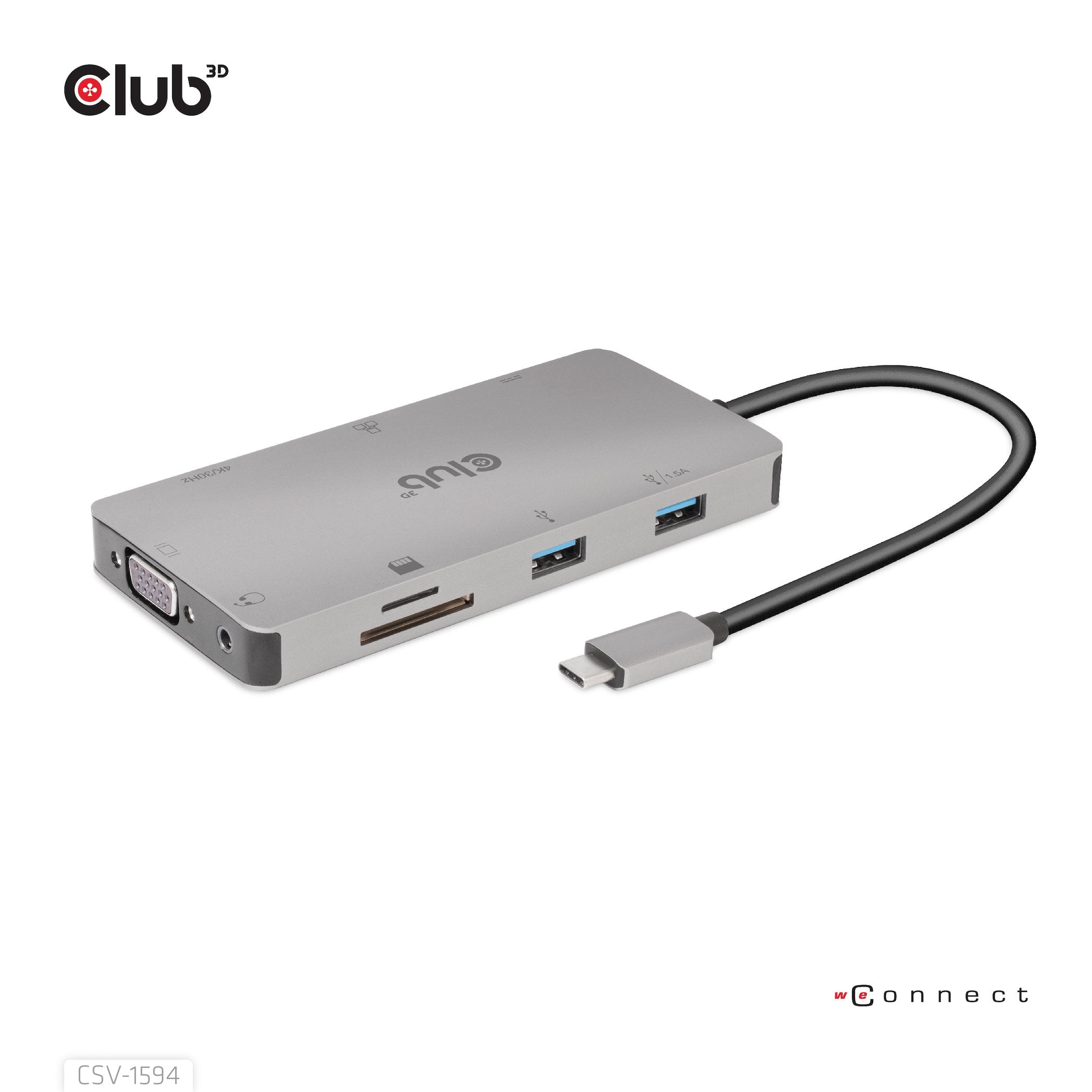Club3d Usb-9-In1-Hub Usb-C > Hdmi/Vga/2xusb/Usb-C/Rj45/Sd Retail