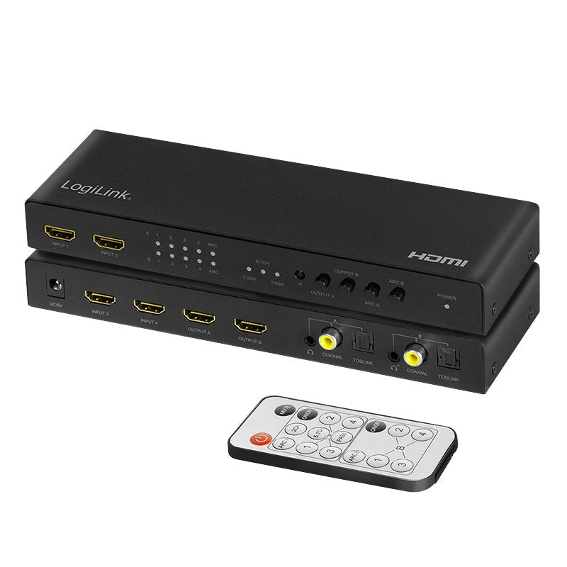 Switch Logilink Hd0049 Matriz Hdmi 4x2 Puertos, 4k / 60hz, Escalador, Hdr, Arc
