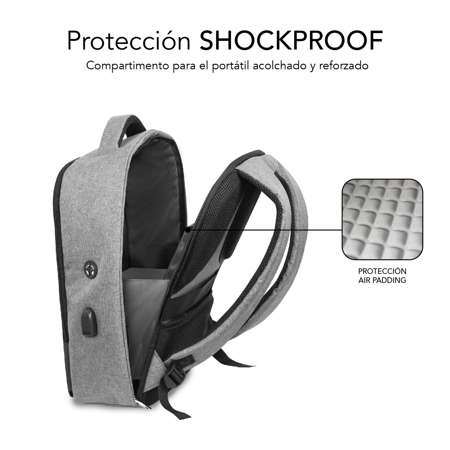 Mochila Secure V2 Ap Antirobo 16'' Gris Subblim Apertura Doble Cremallera/ Puerto Usb/ Asa De Mano Superior
