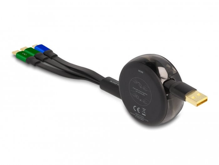 Delock 85359 Usb 3 In 1 Retractable Charging Cable For Micro Usb / 2 X Usb Type-C With Fast Charging Black