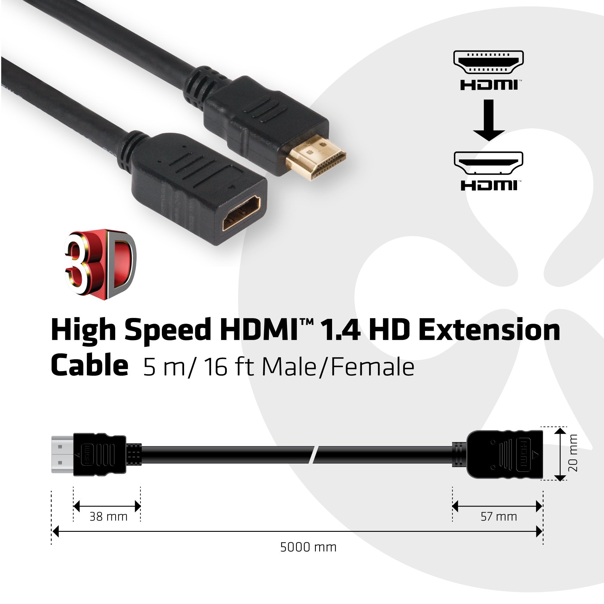 Cable Alargador Hdmi 1.4 Premium High Speed 4k30hz 5m.