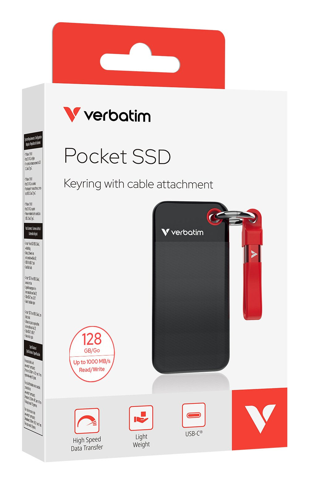 Verbatim Ssd 128gb, Usb 3.2, Tipo-C, Pocket, Negro/Rojo